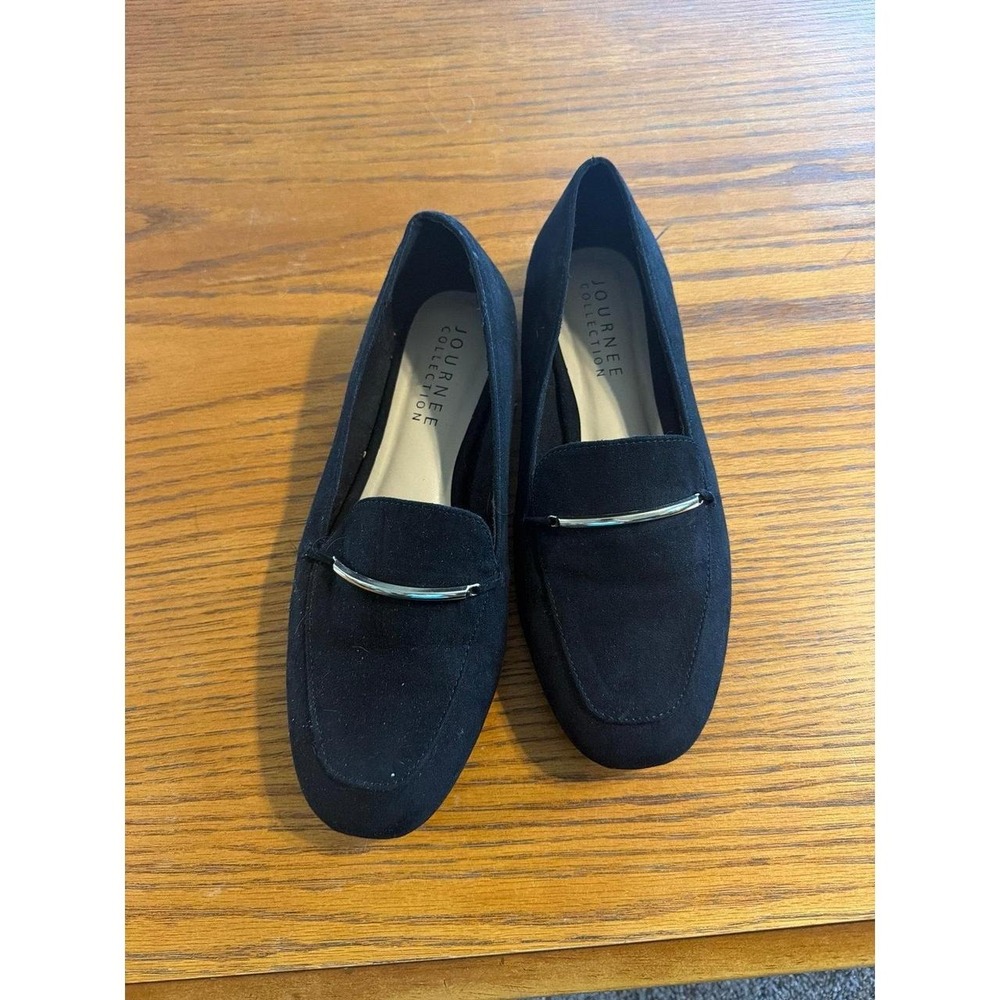 Journee Collection Black Suede Loafer Flats Women's Shoes Size 10